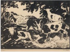 Wolf, Georg (1882 Düsseldorf- 1962 Uelzen) "Ziegen", Holzschnitt, handsign. u.r. und bez. u.l., 28x