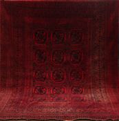 Alter Afghan Bashiri, rotgrundig mit schwarzem Muster, 300x200 cm