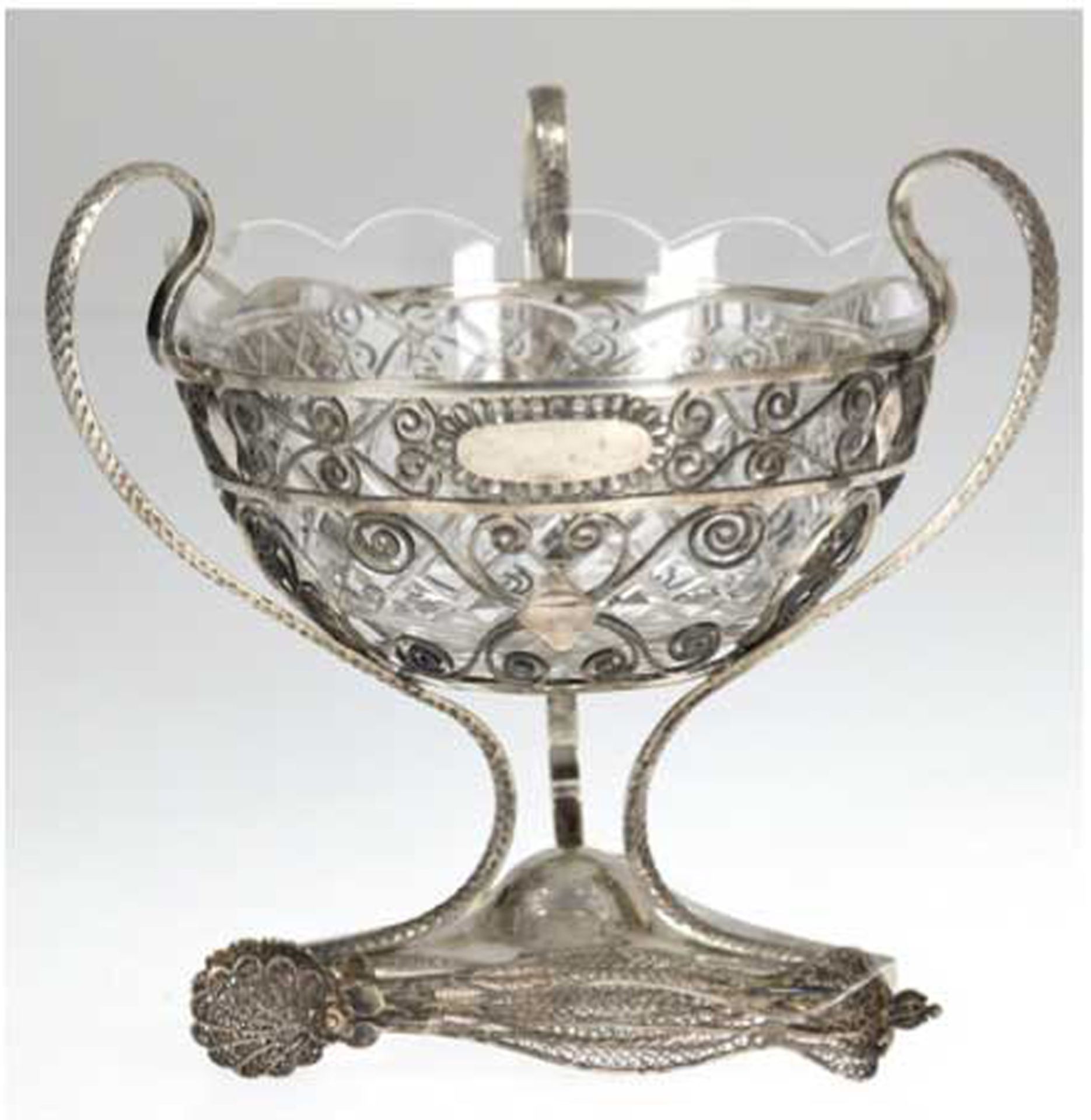 Zuckerschale und Zange, Lüneburg um 1810, Meister J.H. Kleucker, gest. 1825, Silber mit geschliffen