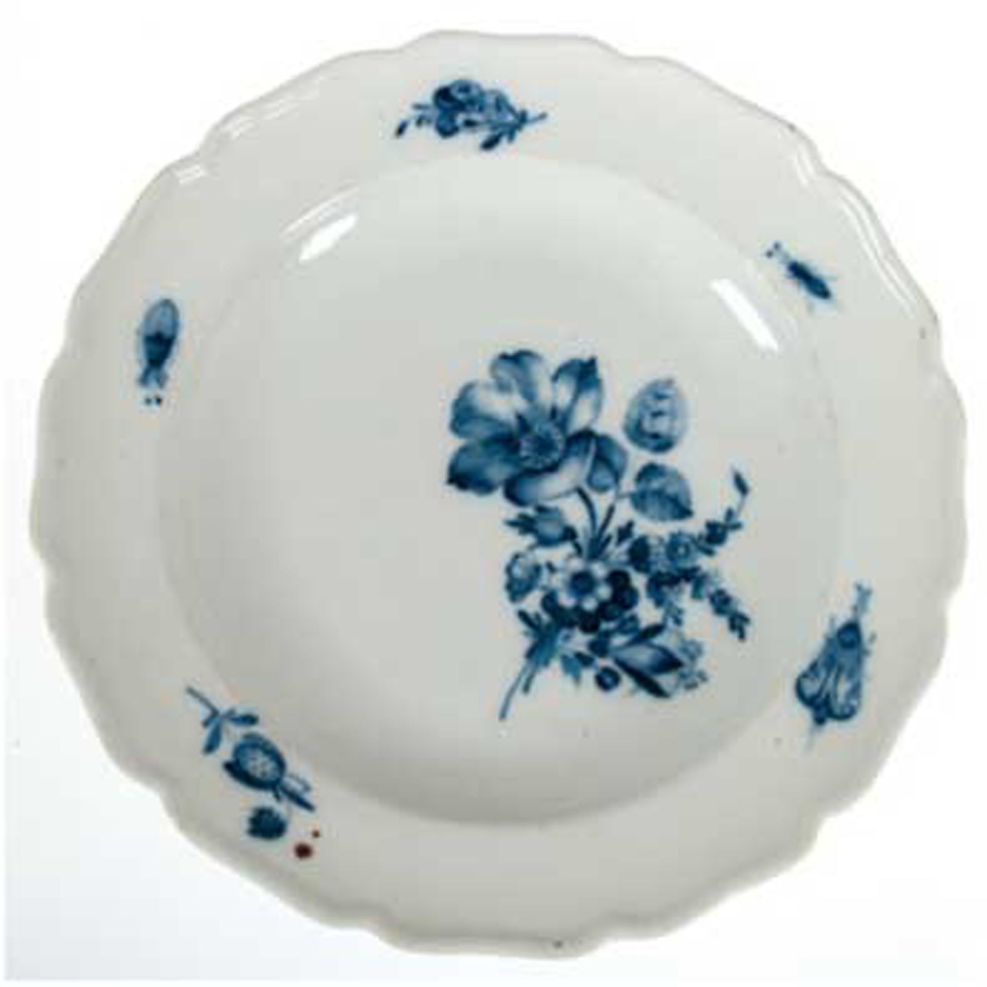 Meissen-Teller, Marcolini, Blaue Blume 3 schräg, Neuer Ausschnitt, Gebrauchspuren, Dm. 24 cm