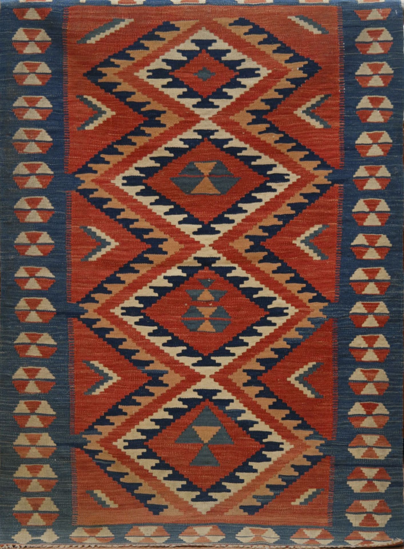 Alter Kelim, rotgrundig mit ornamentalen Muster, 150x100 cm