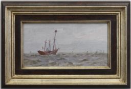 Sandrock, Leonhard (1867 Neumarkt-1945 Berlin) "Fischerboot auf weiter See",Öl/Holz, unsign., rücks