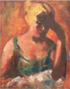 Maler des 20. Jh. "Weibliches Halbporträt", Öl/Lw., unsigniert, 50x40 cm, ohne Keilrahmen
