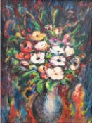 Expressionist "Blumenstillen", Öl/Lw., undeutlich signiert o.r., 55x38 cm, Rahmen