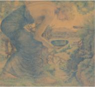 Becker, Georges (1845-1909) "Quellnymphe", Pastell/Papier, sign. u.l., 20x19,5 cm, im Passepartout 