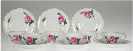 6 Meissen-Mokkatassen mit UT, Rote Rose, Neuer Ausschnitt, 1. Wahl, Tasse H. 4 cm