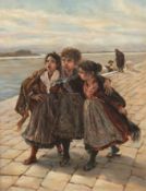 Italien um 1900 "Zigeunermädchen am Hafen", Öl/Lw., unsign., 63x44 cm, Rahmen