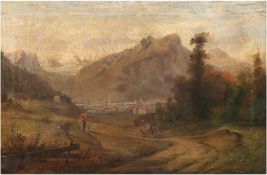 Landschaftsmaler 19. Jh."Bayrische Landschaft mit Personenstaffage", Öl/Lw., um ca. 1850, unsign., 
