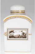 Teedose "Pittoria Fiesole", Richard Ginori, Italien, Vedutenmalerei der Region Florenz und Goldstaf