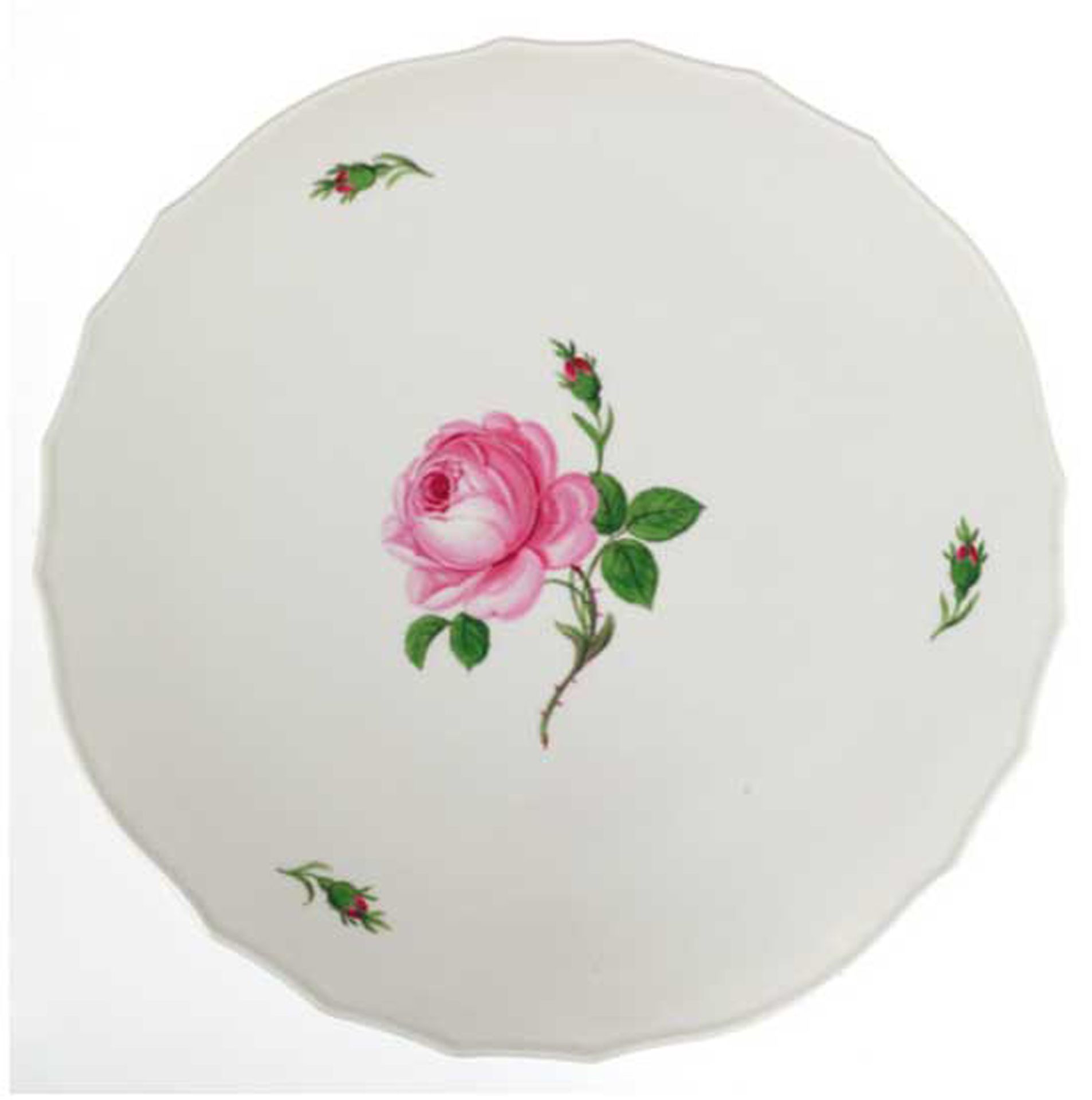 Meissen-Tortenplatte, Rote Rose, Neuer Ausschnitt, 1. Wahl, Dm. 34 cm