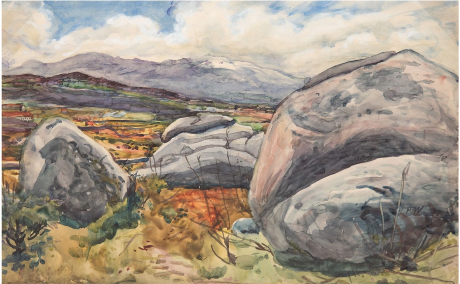 Weiser, Paul (1877 Erdmannsdorf- 1967 Gera) " "Landschaft bei (Collado) Villalba Spanien", Aquarell