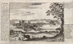 Bodenehr, Gabriel (1673-1765) "Ansicht von Schwerin", Kupferstich, 18. Jh., Gebrauchspuren, 18x28,5