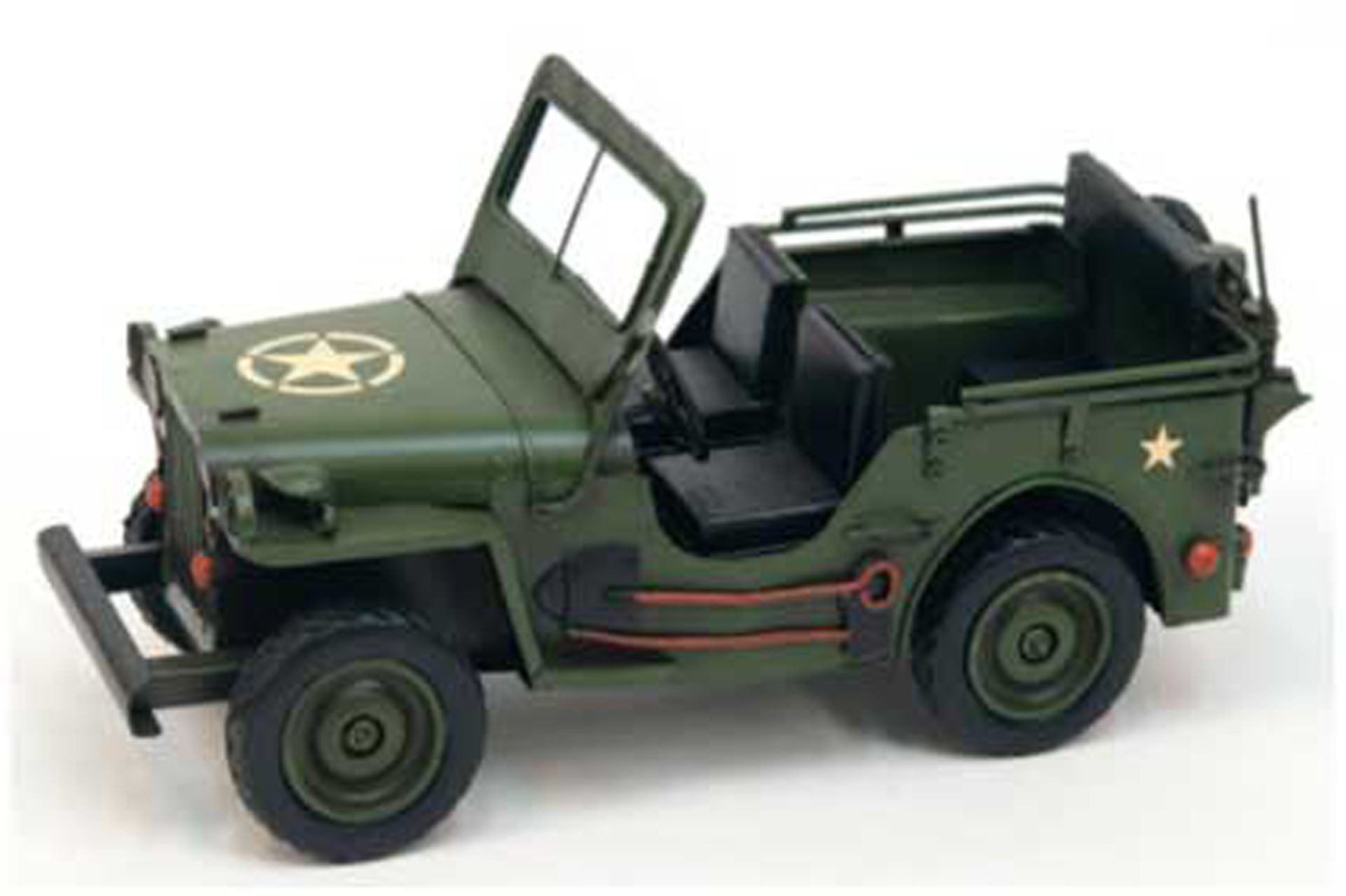 Modellauto "Jeep", USA Army, 2. WK, Blech, im Boden kl. Löcher, Gebrauchspuren, 15x29x13 cm