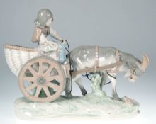 Große Amphora-Figurengruppe "Mädchen im Karren mit Ziegenbock", auf naturalistischem Sockel mit Fro