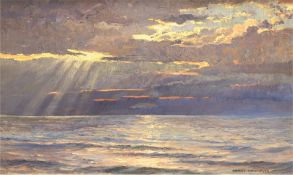 Schriever, Ernst (Reriker Maler) "Sonnenuntergang auf der Ostsee", Öl/Mp., sign. u.r., rücks. alter