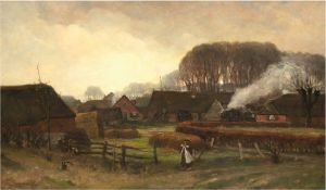 Langeveld Frans (1876/77 Amsterdam-1939 Laren) "Blick auf eine ländliche Siedlung", Öl/Lw., sign. u