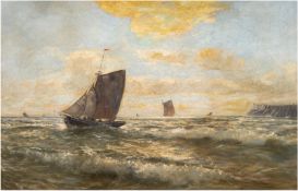 Sommer, Georg (1848-1917) "Segelschiffe vor Kreidefelsen", Öl/Lw., 4 Hinterlegungen, sign. u.r., 4