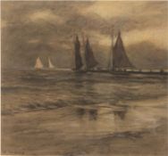 Hell, Willy ter (1883 Norden-1947 Hofgeisheim) "Segelboote", Kohlezeichnung, weiß gehöht, sign. u.l