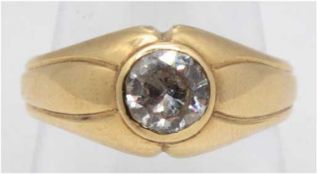 Ring, 585er GG, besetzt mit Brillant im Altschliff,von 1,03 ct, feines Weiß, P1, 6,84 g, RG 60,5, W