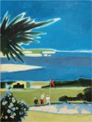 "Auf dem Golfplatz", Öl/Lw., undeutl. sign. u.r., 71x50 cm, ungerahmt