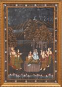 Tibetischer Thangka "Figürliche Darstellung in Landschaft", feine polychrome und Goldmalerei, 70x45