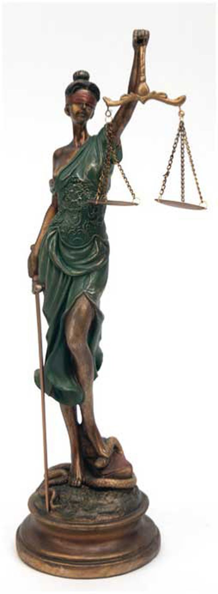 Skulptur "Justitia", Gußmasse, bronziert und grün patiniert, H. 53 cm