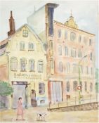 Diener, Rolf (1906 Gößnitz- 1988 Hamburg) "Straßenansicht mit Personenstaffage", Aquarell, sign. un