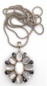 Anhänger, 800er Silber um ca. 1920/30, Mondsteine und blaue Saphire, Maße ca. 3,3 x 3,2 cm ohne Öse