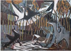 Weiland, Irma (1908-2004 Hamburg) "Komposition", Öl/Lw., sign. und dat `57 u.r., 80x100 cm (Malerin