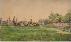 Friedrich, Harald (1858-1933) "Fischerboote vor Fischerkaten", Aquarell, sign. u.l. und dat. 18. Au