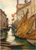 Vogel, Hugo (1855 Magdeburg-1934 Berlin) "Kanalszene in Venedig", Öl/Karton auf Faserplatte aufgezo