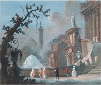 Pillement, Jean (1728-1808) Zuschreibung "Szenarium im Park mit Gebäuden und Treppe", Gouache, mono