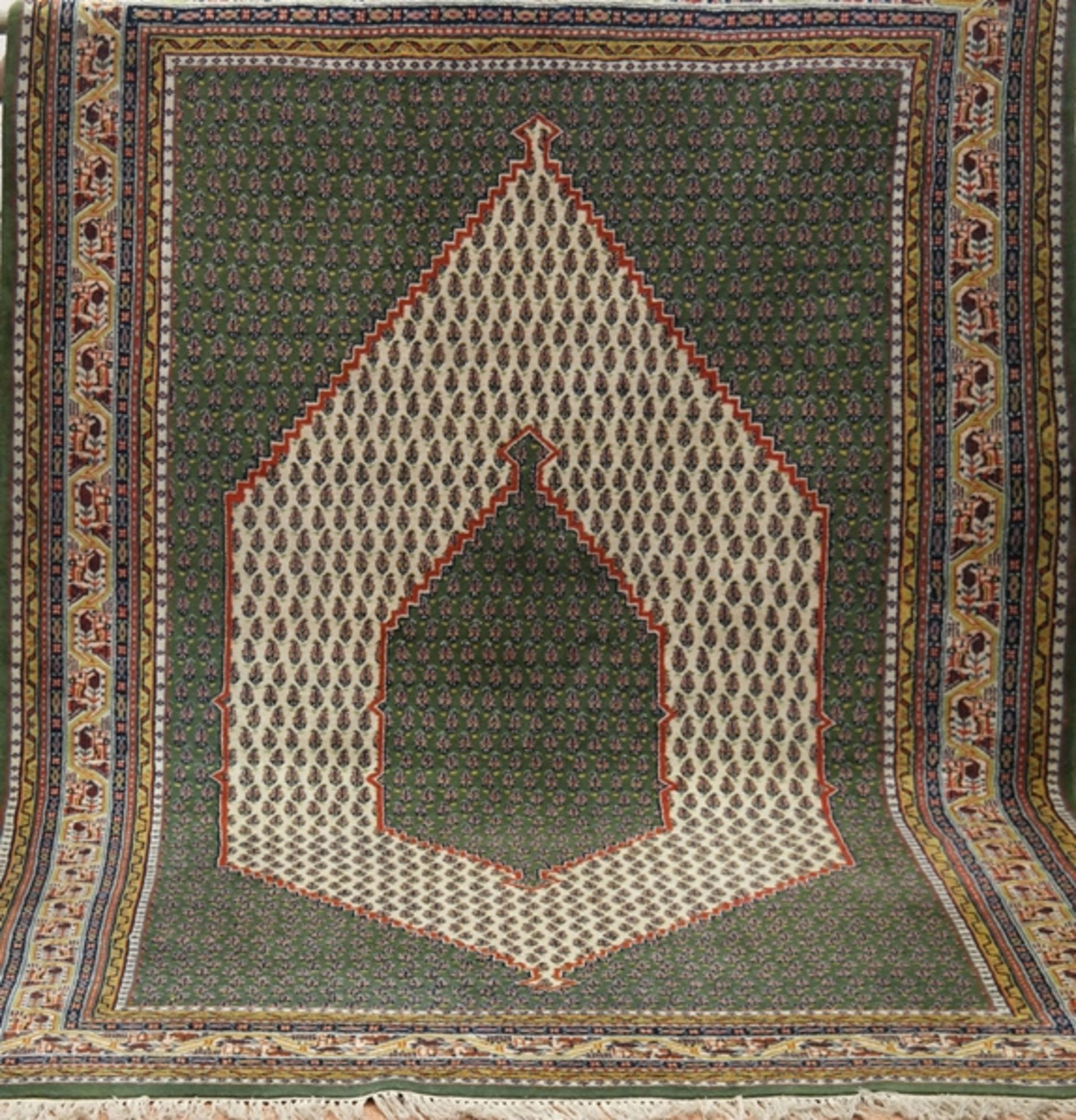 Orientteppich, um 1965, grüngrundig mit durchgehendem Muster, guter Zustand, 200x300 cm