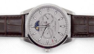 Armbanduhr "Lacques Lemons", Schweiz, Modell Mondphase Datograph, Uhr für Linkshänder, Edelstahlgeh