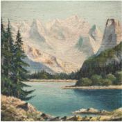 Kramer (1. Hälfte 20. Jh.) "Hochgebirgssee mit Blick auf Bergmassiv", Öl/H., signiert u.r., 19x18,5