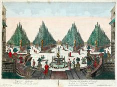 Guckkastenbild, 18. Jh. "Prospect des Cypressen Garten", , handkolorierter Kupferstich,  Georg Balt