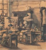 Kohlhoff, Wilhelm (1893 Berlin-1971 Schweinfurth) "Porzellanmaler bei der Arbeit", Aquarell/Papier,