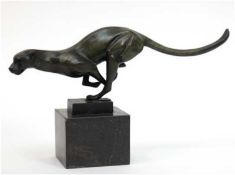 Bronze-Figur im Art Deco-Stil "Gepard im Lauf", Nachguß, braun gefaßt, bezeichnet "Milo", Gießermar