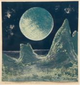 Stolle, Rudi (1919 Meißen-1996 ebenda) "Uranus- im Vordergrund sein Mond", farbiger Linolschnitt, i