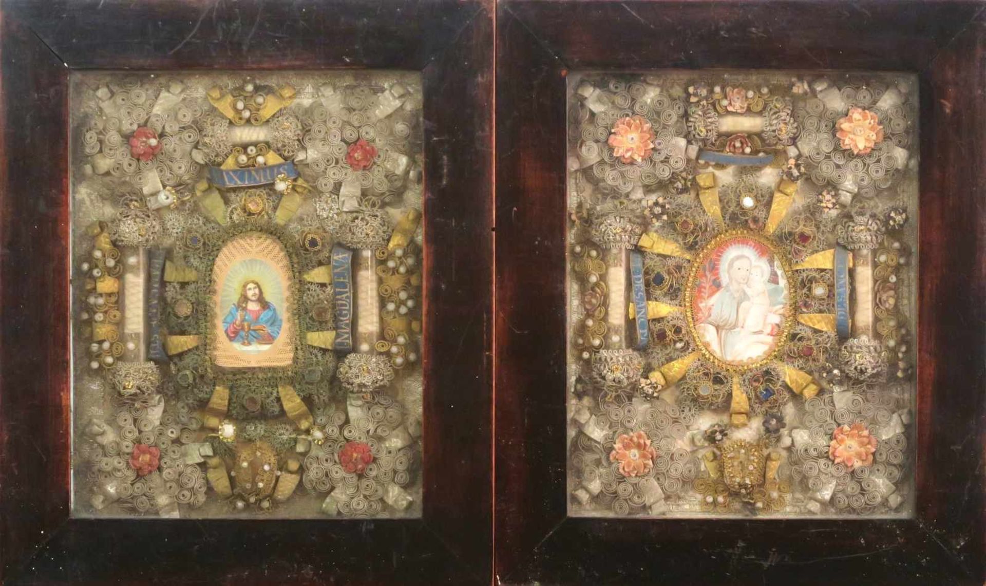 Zwei Klosterarbeiten: Hl. Joseph mit dem Kind / Christus, Brot und Wein segnend