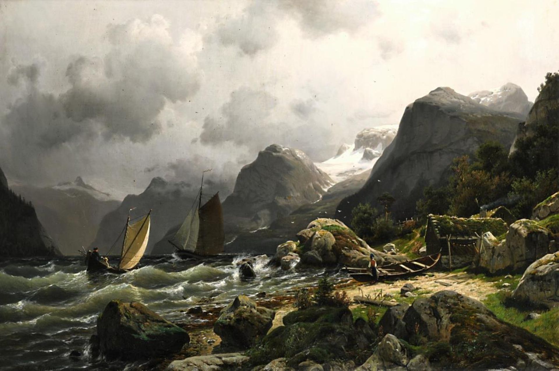 Segelboote in norwegischer Fjordlandschaft bei Sturm