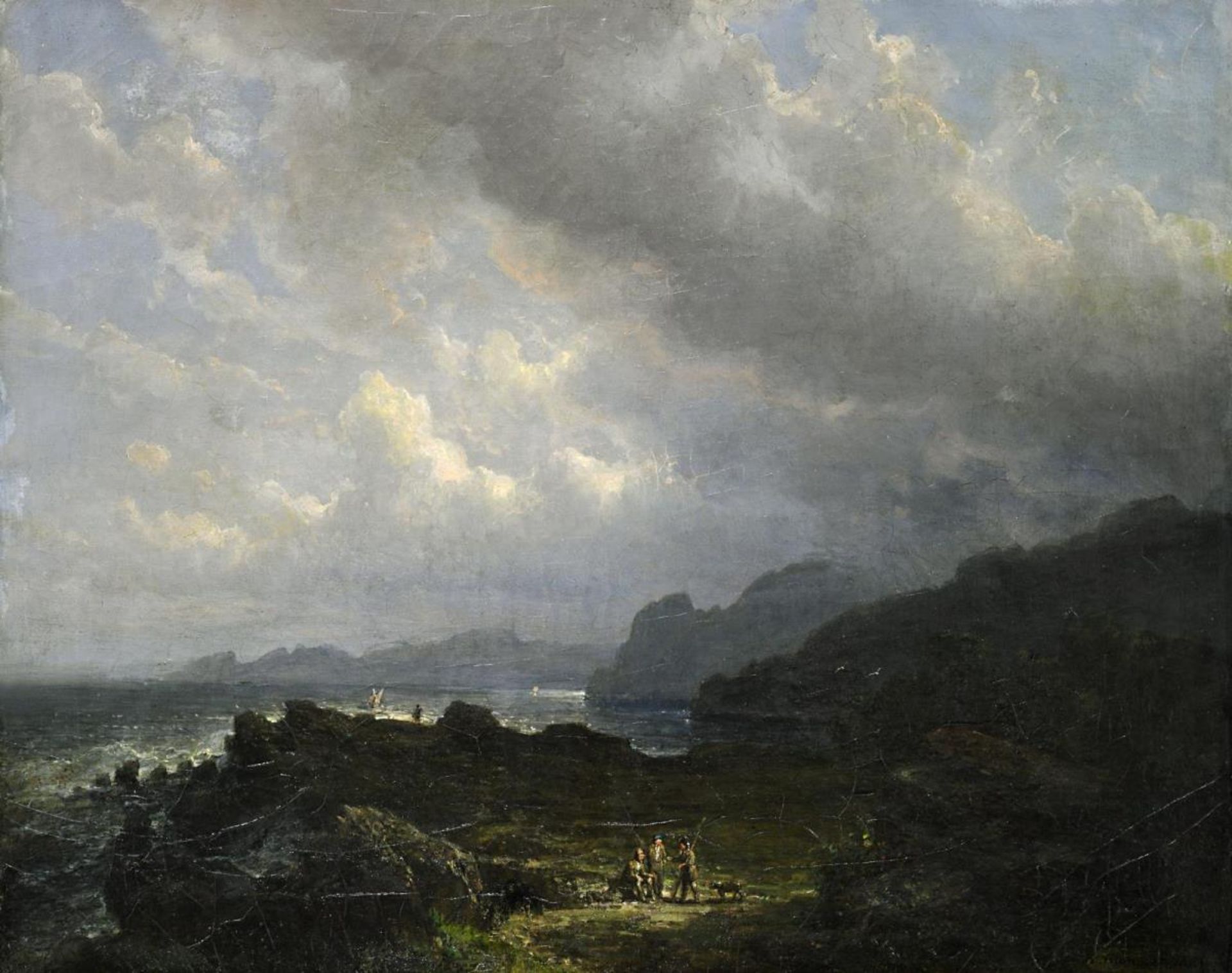 Abendliche Küstenlandschaft mit Figurenstaffage