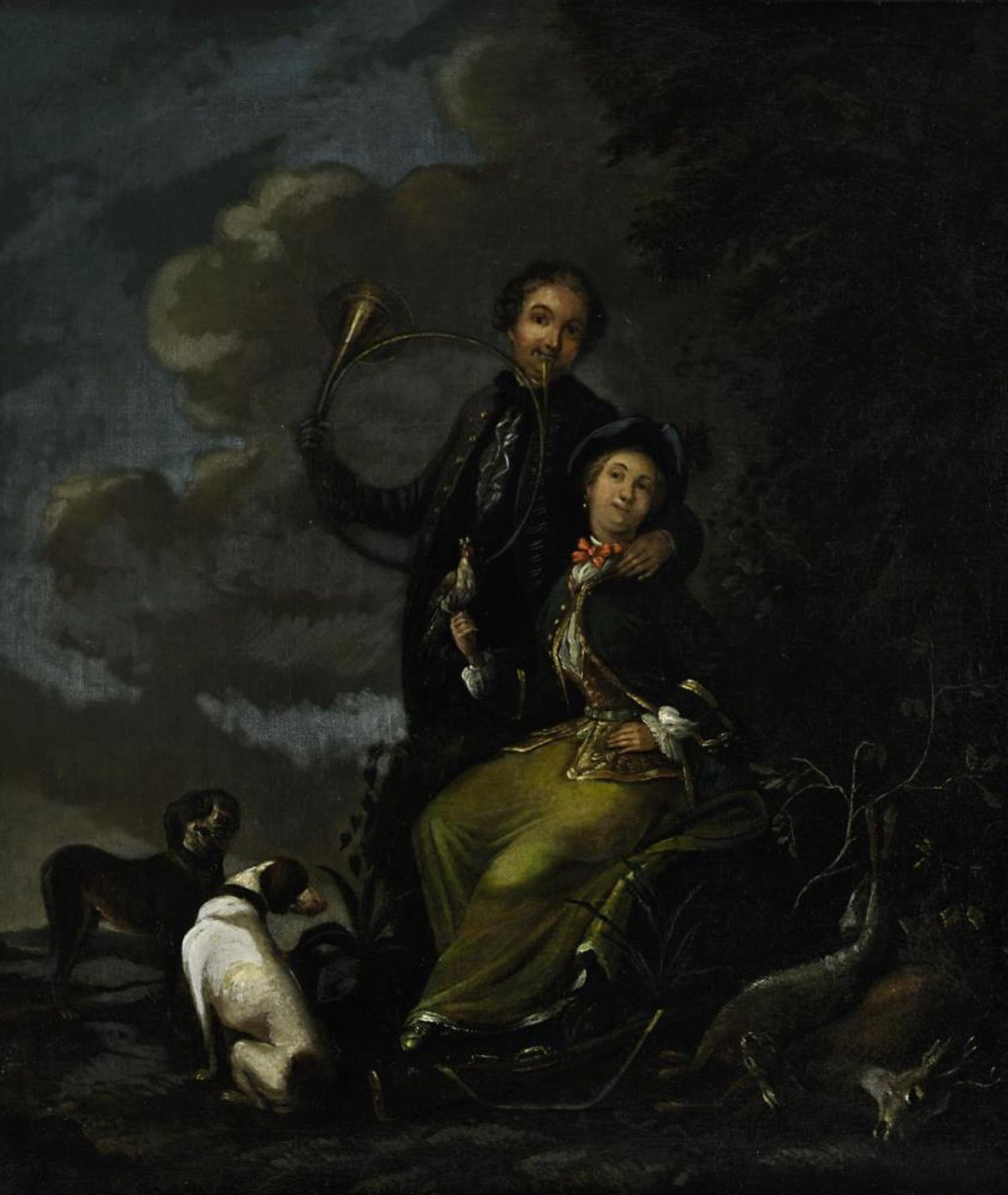 Porträt eines Paars bei der Falkenjagd