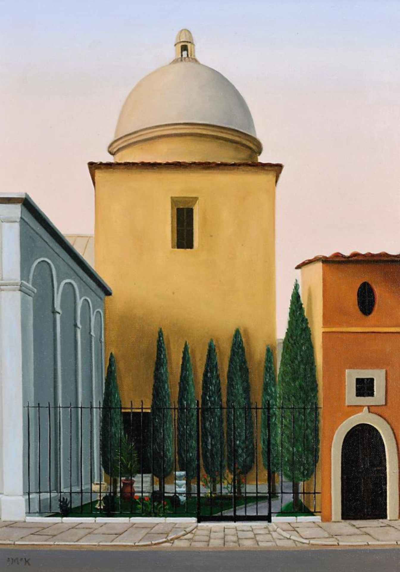 Italienische Häuser mit Zypressengarten