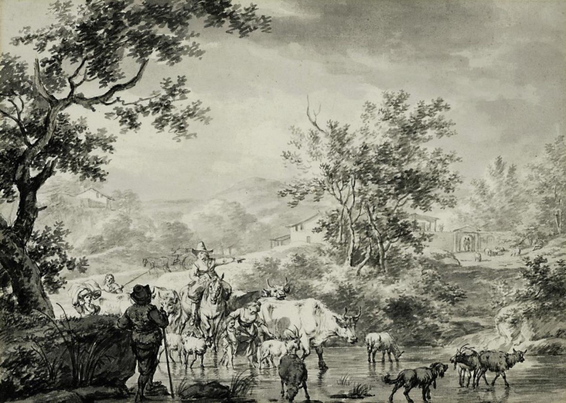 Landschaft mit Hirten und Vieh