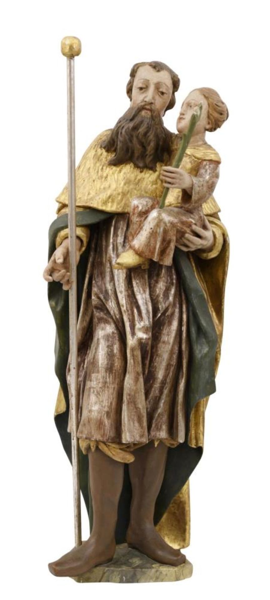 Hl. Joachim mit Maria als Kind. Holz, geschnitzt, Farb- und Goldfassung