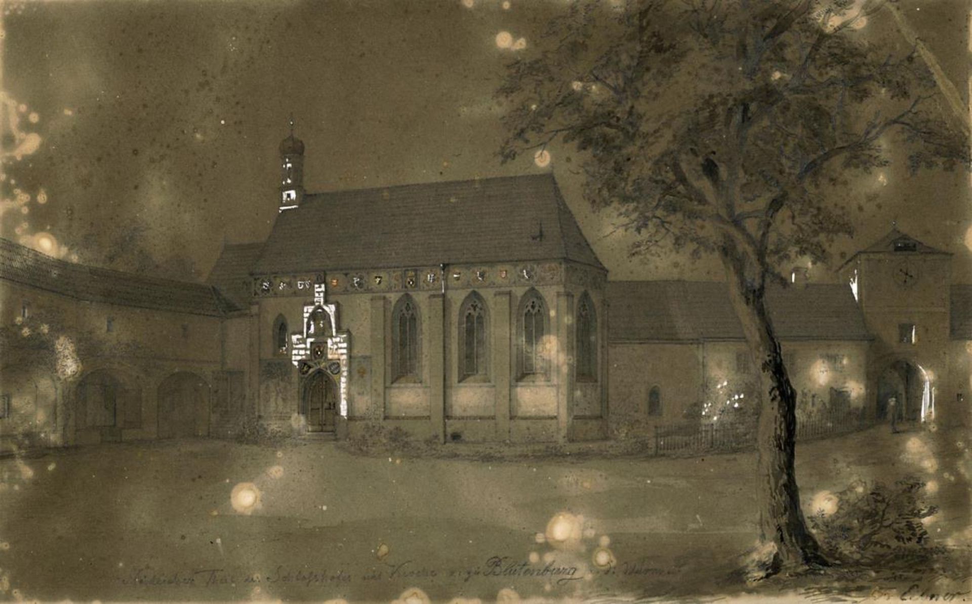 EIBNER, FRIEDRICH. Kapelle in Schloss Blutenburg. Aquarell mit Bleistift, weiß gehöht