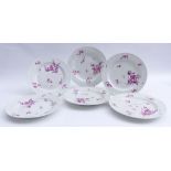 Sechs Teller mit Purpurblumen Meissen,