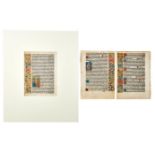 Drei illuminierte Blätter aus einer spätmittelalterlichen Buchhandschrift