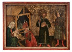 Gotisches Tafelbild mit Anbetung des Jesuskindes